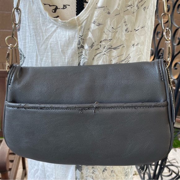 Tory Burch Leather Flap Purse & Convertible Clutch Gray with Gold Chain - Picture 7 of 16